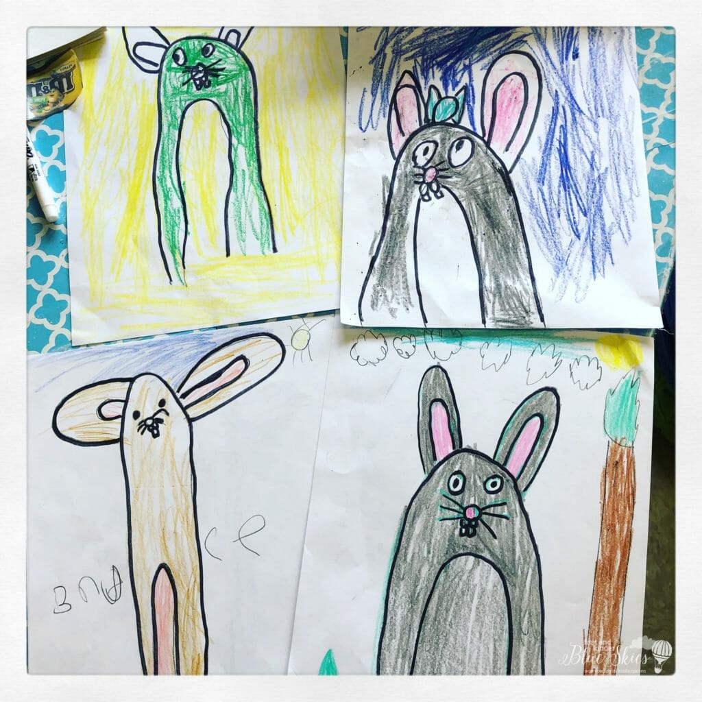 bunny directed drawing First Grade Blue Skies
