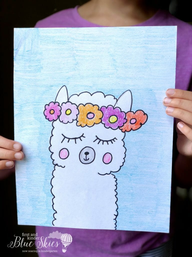 llama directed drawing First Grade Blue Skies