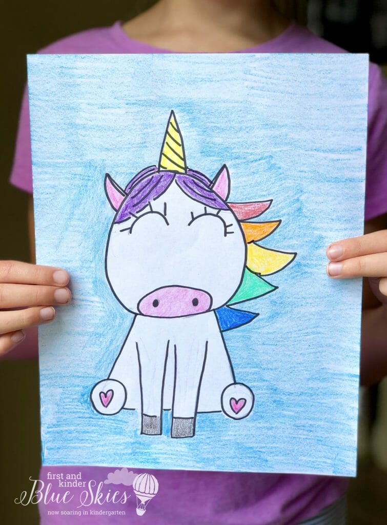 unicorn directed drawing First Grade Blue Skies