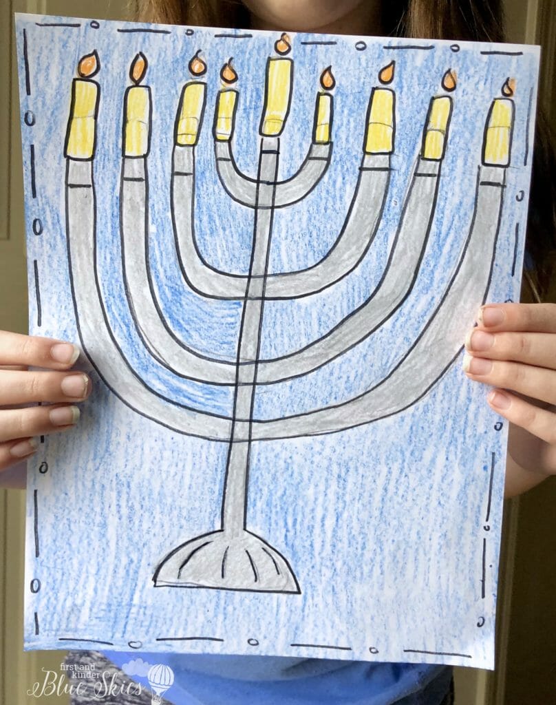 menorah directed drawing - First Grade Blue Skies